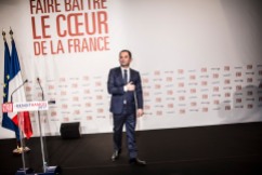 29 janvier 2017; Paris (75), FRANCE. Discours de victoire de Benoît Hamon (PS) à la maison de la Mutualité dans le cadre des primaires citoyennes de la Belle Alliance Populaire.